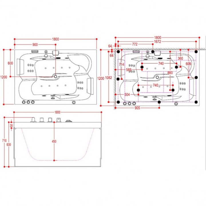 Hydromasážní vana Mocoori W17013DM 180x120cm