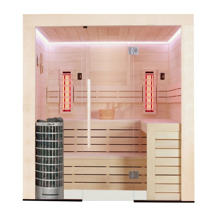 Kombinovaná finská sauna s infrazářiči AWT E1205B IR topol 207x198 9kW Cilindro