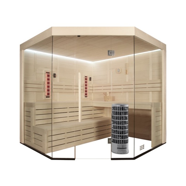 Kombinovaná finská sauna s infrazářiči AWT E1202A IR topol 267x198 9kW Cilindro