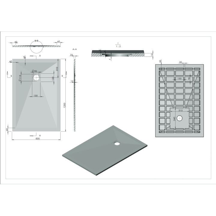 Sprchová vanička z umělého mramoru Sanotechnik Kreta černá 90x90x3.2