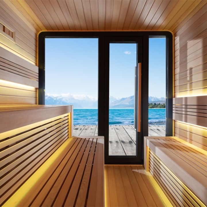 Venkovní sauna AWT THE CUBE X1 Hemlock 225x225 Cilindro 9kW
