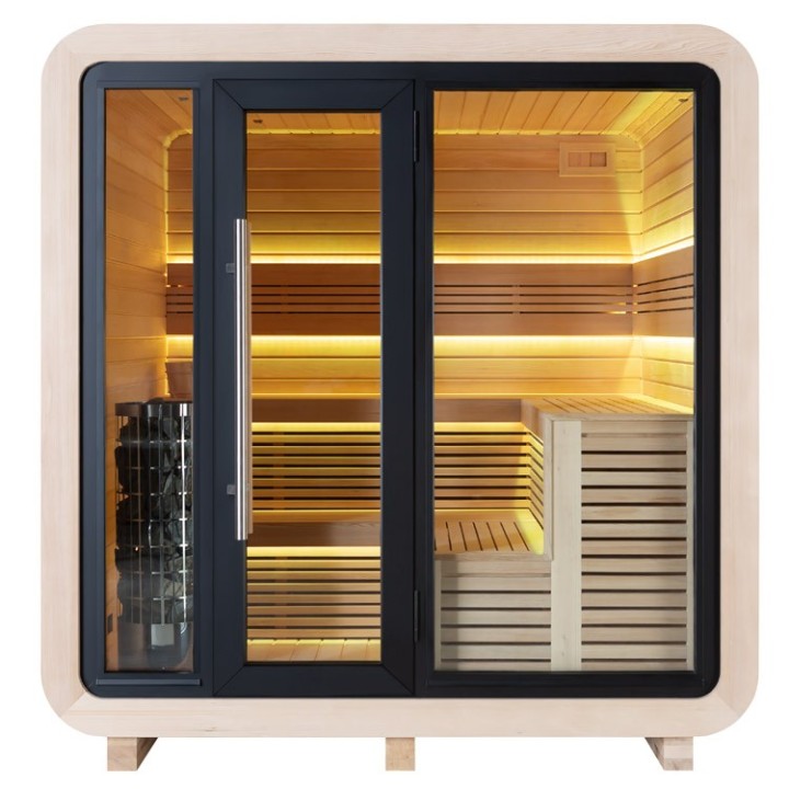 Venkovní sauna AWT THE CUBE X2 Hemlock 225x225 Cilindro 9kW