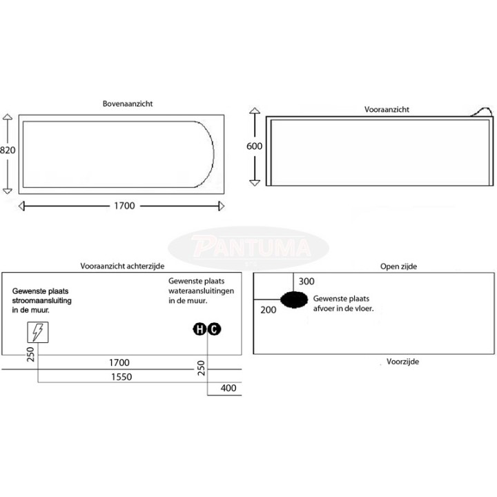 Hydromasážní vana SSWW W11011BL levá verze 170x82x60 cm 