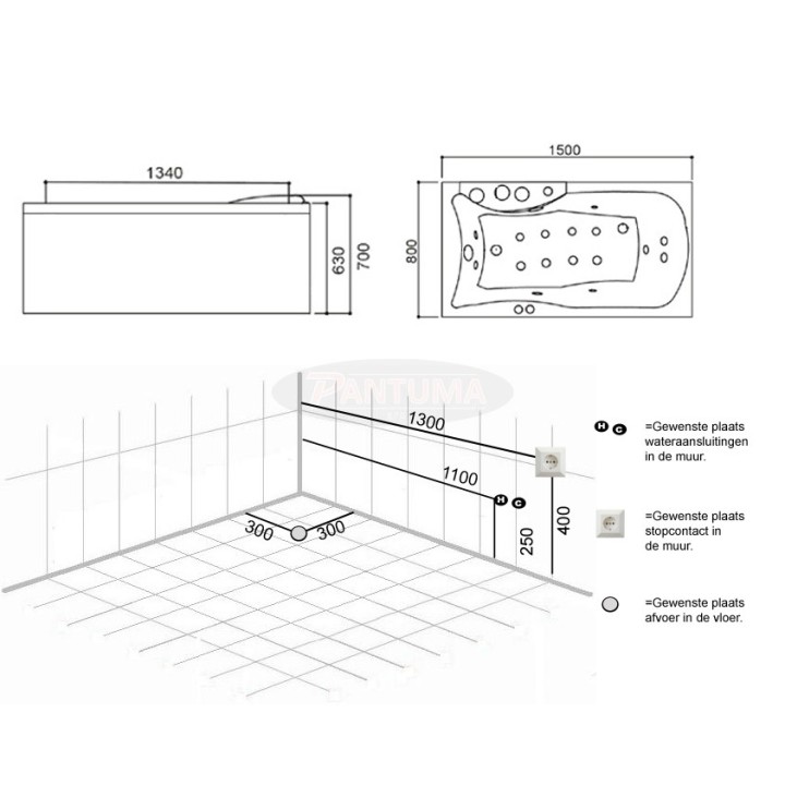 Hydromasážní vana SSWW A202B levá verze 151x79x70