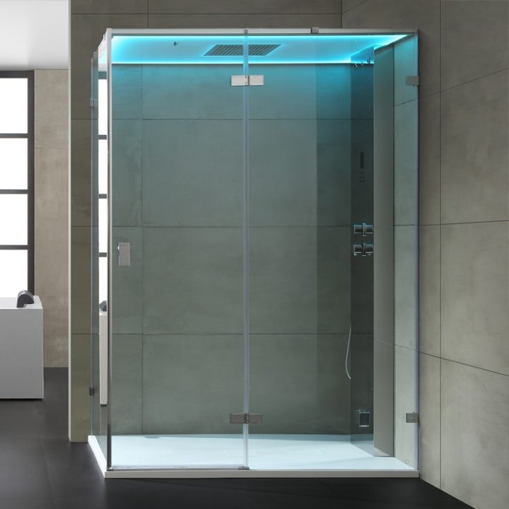 Parní sprchový box EAGO AWT LD111F15 stříbrný 150×90 pravé provedení