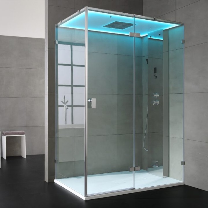 Parní sprchový box EAGO AWT LD111F15 stříbrný 150×90 pravé provedení