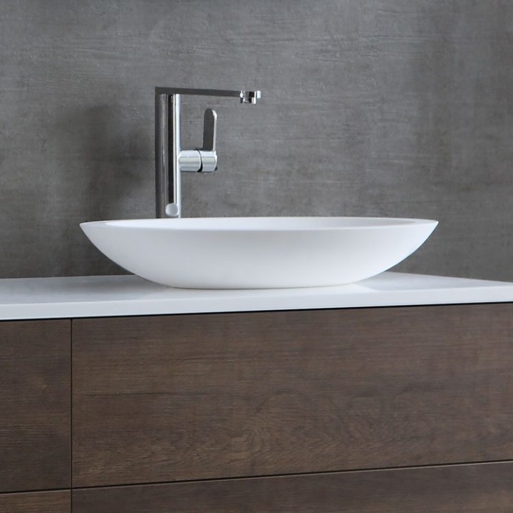 Umyvadlo StoneArt LC117 z minerálního kamene bílé 59×34 matné