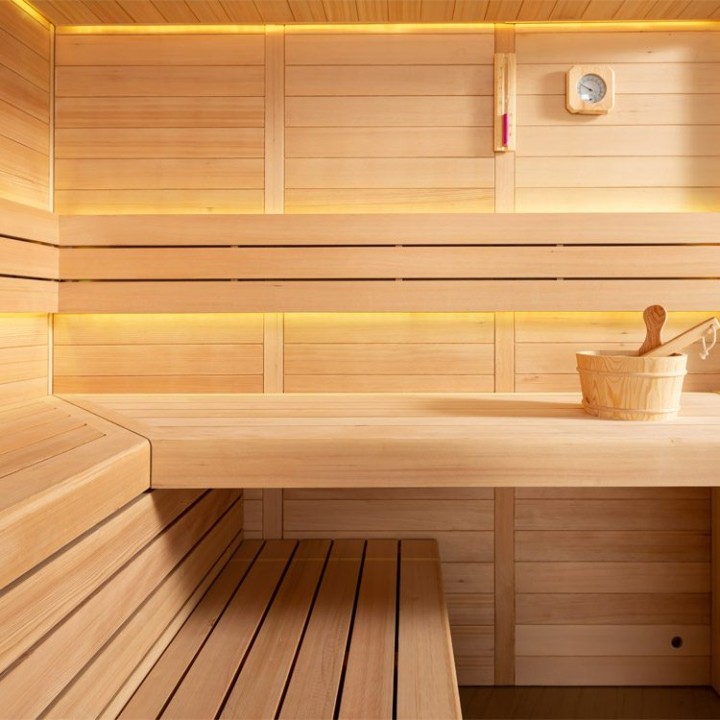 Finská sauna EAGO AWT E1611B hemlock 200×200 9 kW Virta