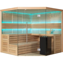 Finská sauna EAGO AWT B1611C hemlock 180×180 9 kW EOS Bi-O Cubo