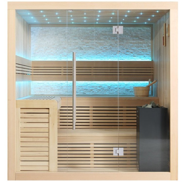 Finská sauna EAGO AWT B1102B hemlock 200×170 9 kW Virta Bi-O