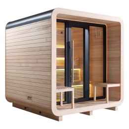 Zahradní sauna EAGO AWT Saunahaus THE CUBE X3 hemlock 225×225 9 kW Cilindro