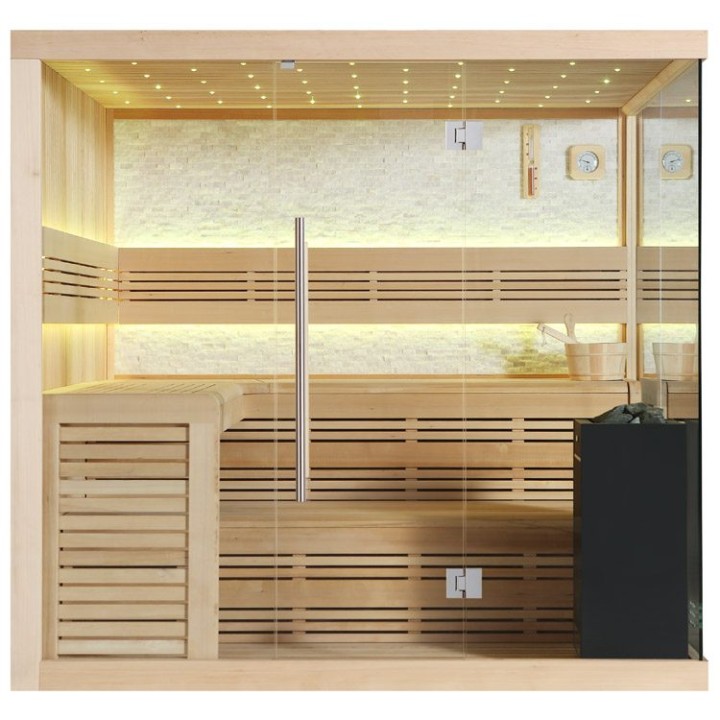 Finská sauna EAGO AWT B1105B hemlock 200×200 9 kW Virta Bi-O