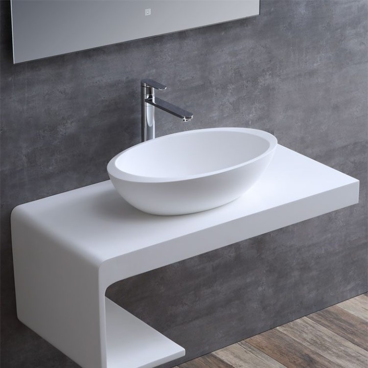 Umyvadlo StoneArt LC153 z minerálního kamene bílé 60×35 matné