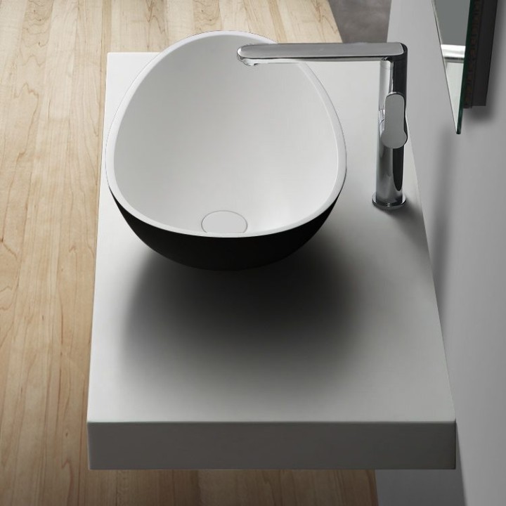 Umyvadlo StoneArt LC150 z minerálního kamene černobílé 60×35 matné