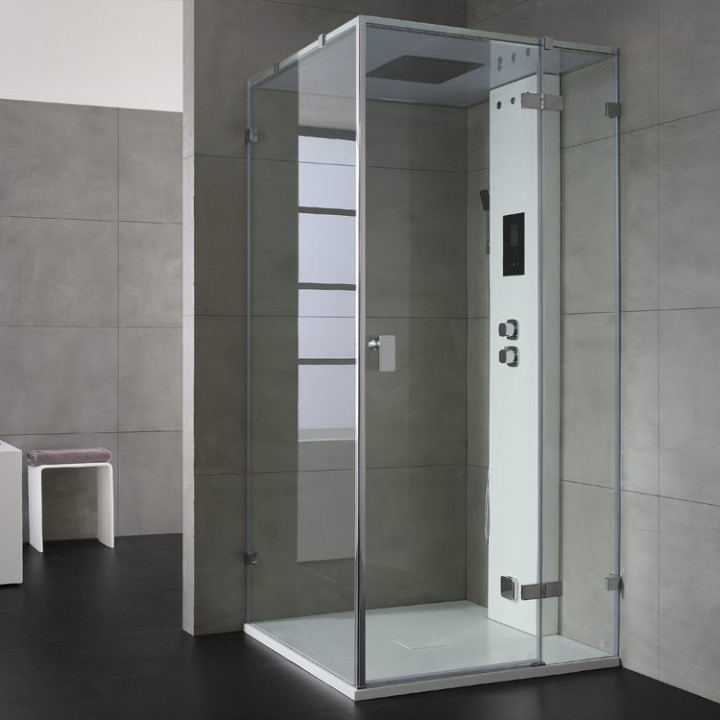 Parní sprchový box EAGO AWT LD108F15 bílý matný 90×90 pravé provedení