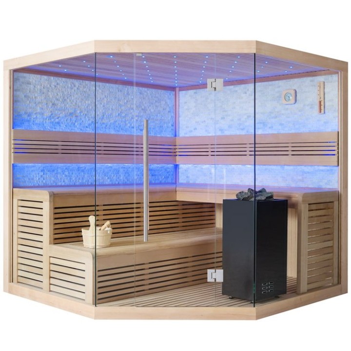 Finská sauna EAGO AWT B1101A hemlock 220×220 9 kW Virta Bi-O