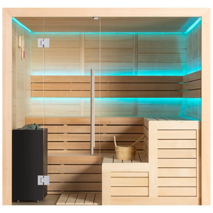 Finská sauna EAGO AWT B1613XL hemlock 240×200 9 kW EOS Bi-O Cubo