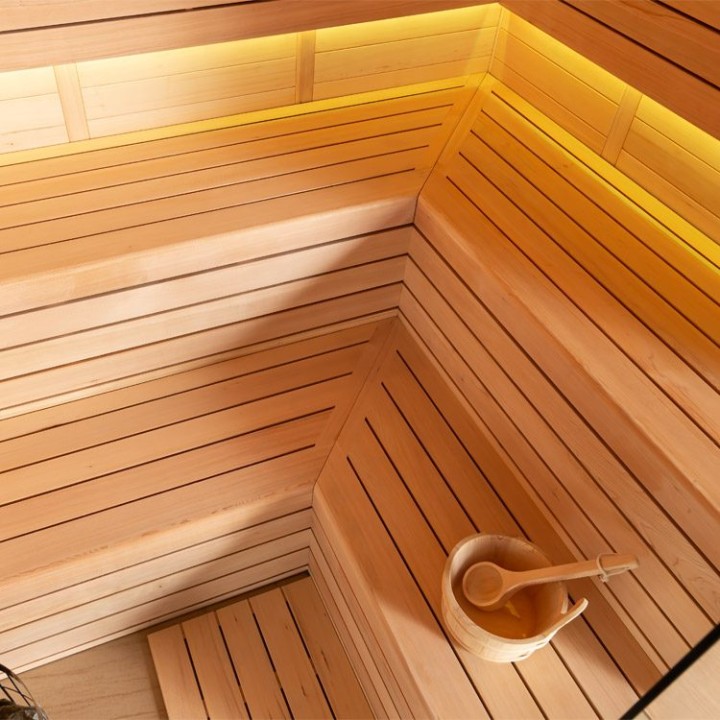 Finská sauna EAGO AWT B1613XL hemlock 240×200 9 kW EOS Bi-O Cubo