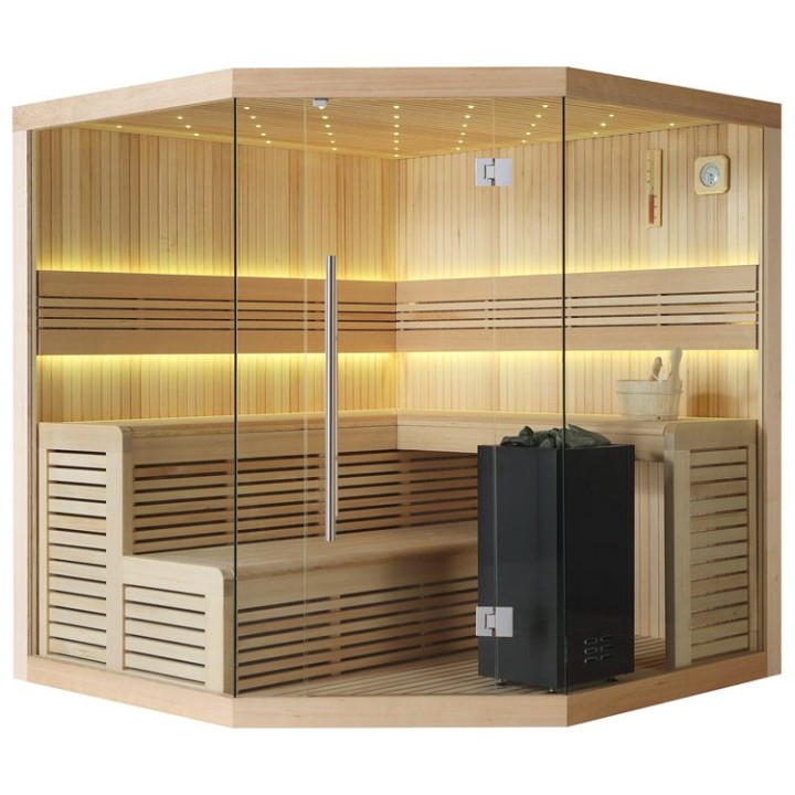 Finská sauna EAGO AWT B1111B hemlock 200×200 9 kW EOS BiO-Cubo