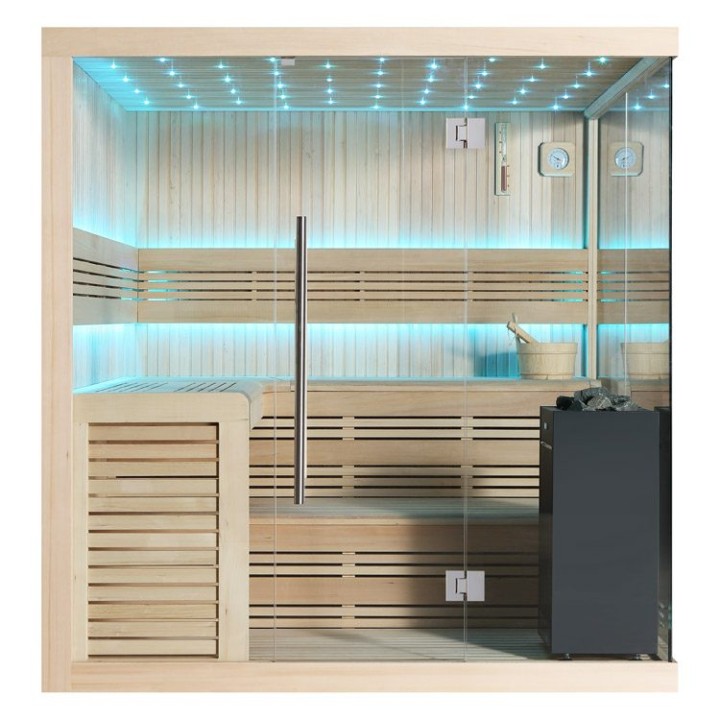 Finská sauna EAGO AWT B1115B hemlock 200×200 9 kW EOS BiO-Cubo
