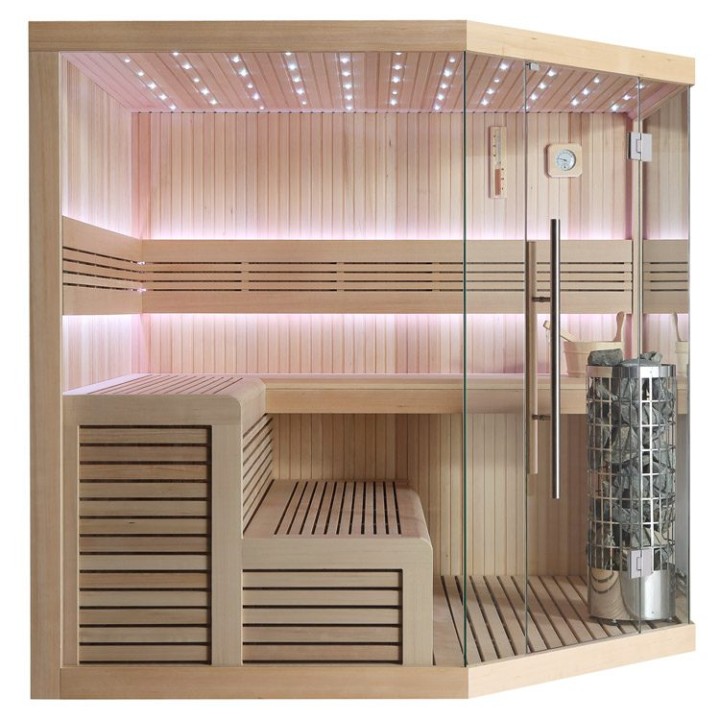 Finská sauna EAGO AWT E1111A hemlock 220×220 9 kW Virta