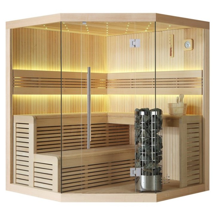 Finská sauna EAGO AWT E1111C hemlock 180×180 9 kW Cilindro
