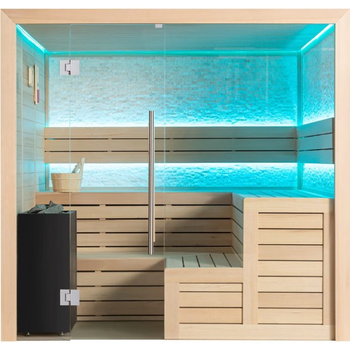 Finská sauna EAGO AWT B1603B hemlock 200×180 9 kW EOS Bi-O Cubo