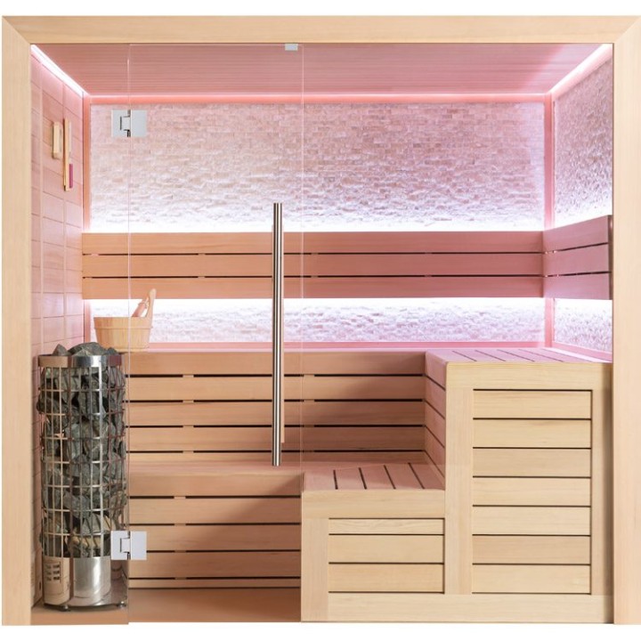 Finská sauna EAGO AWT E1603C hemlock 180×180 9 kW Cilindro