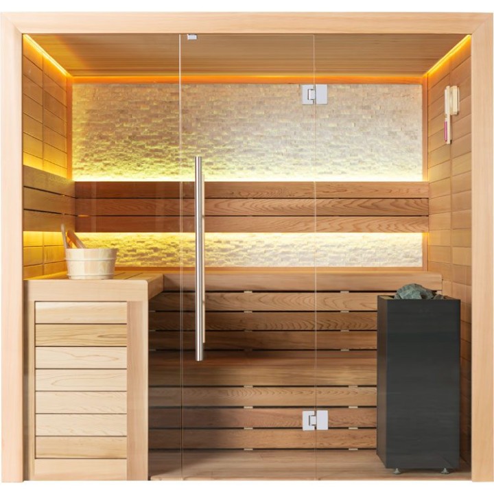 Finská sauna EAGO AWT B1602B červený cedr 200×170 9 kW Virta Bi-O