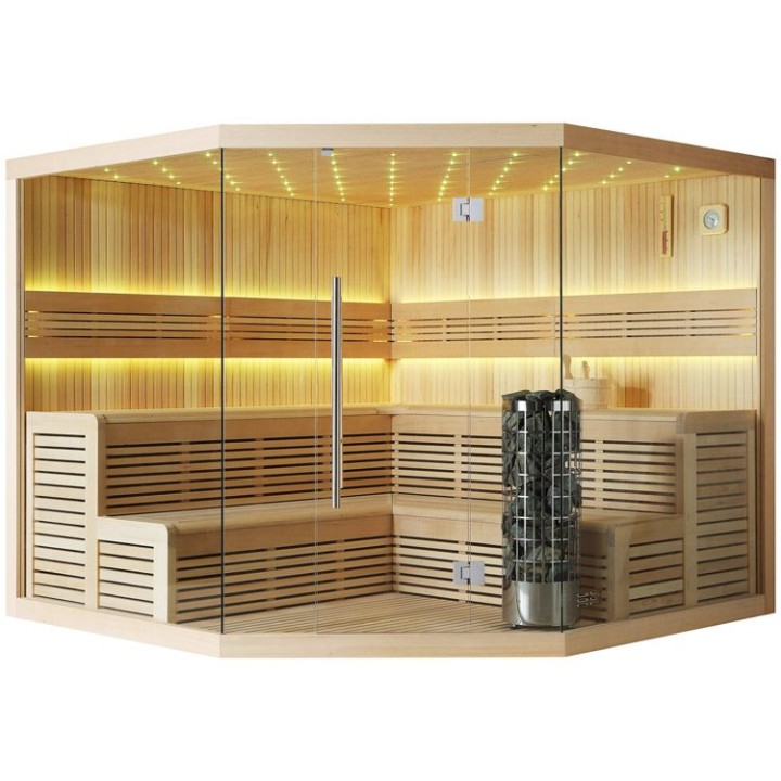 Finská sauna EAGO AWT E1111 XL hemlock 250×250 9 kW Cilindro