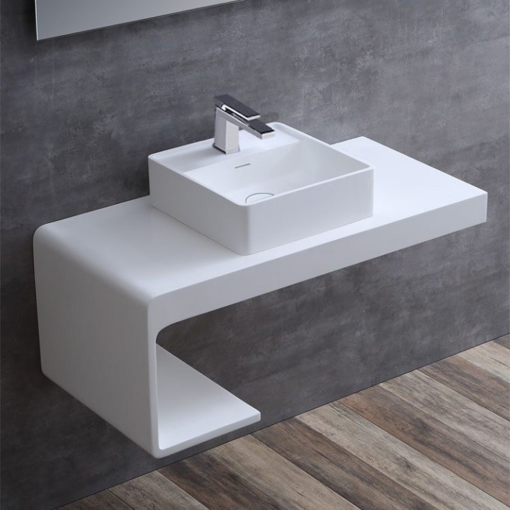 Umyvadlo StoneArt LC147 z minerálního kamene bílé 40×40 lesklé