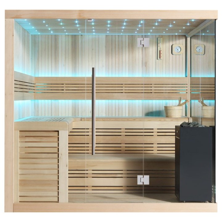 Finská sauna EAGO AWT B1115A hemlock 220×200 9 kW Virta Bi-O