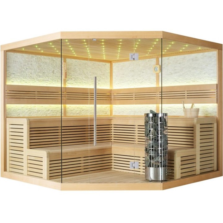 Finská sauna EAGO AWT E1101 XL hemlock 250×250 9 kW Cilindro