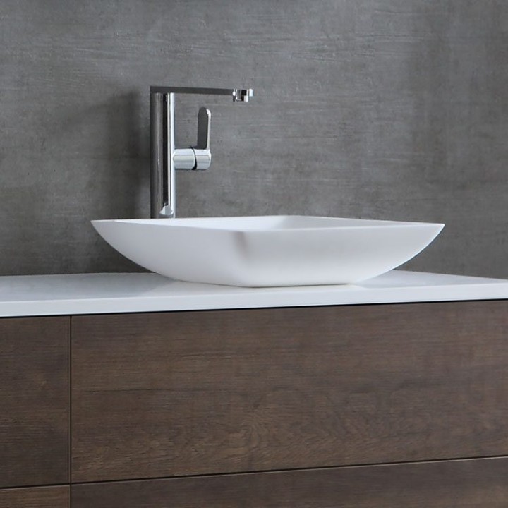 Umyvadlo StoneArt LC115 z minerálního kamene bílé 38×38 matné