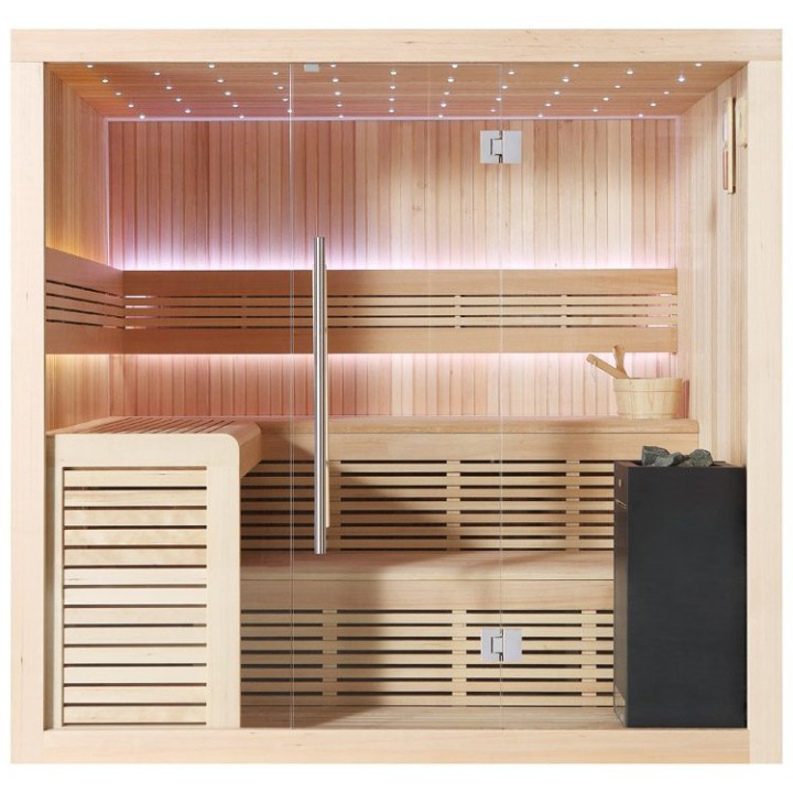 Finská sauna EAGO AWT B1112A hemlock 220×200 9 kW Virta Bi-O