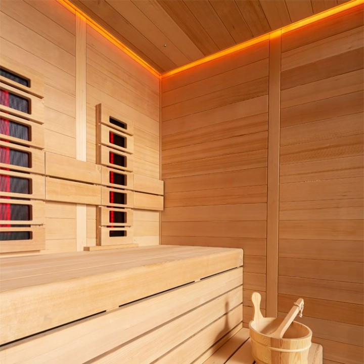 Finská sauna EAGO AWT E1614B-IR hemlock 180×150 6 kW TheWall