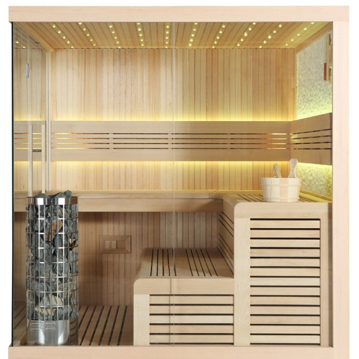 Finská sauna EAGO AWT B1105C hemlock 180×180 9 kW EOS BiO-Cubo