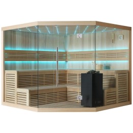 Finská sauna EAGO AWT B1111 XL hemlock 250×250 9 kW Virta Bi-O