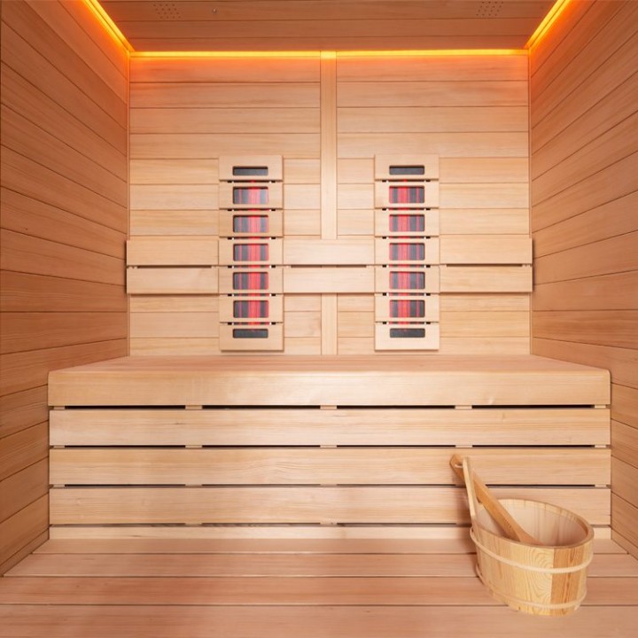 Finská sauna EAGO AWT E1614C-IR hemlock 160×150 6 kW TheWall