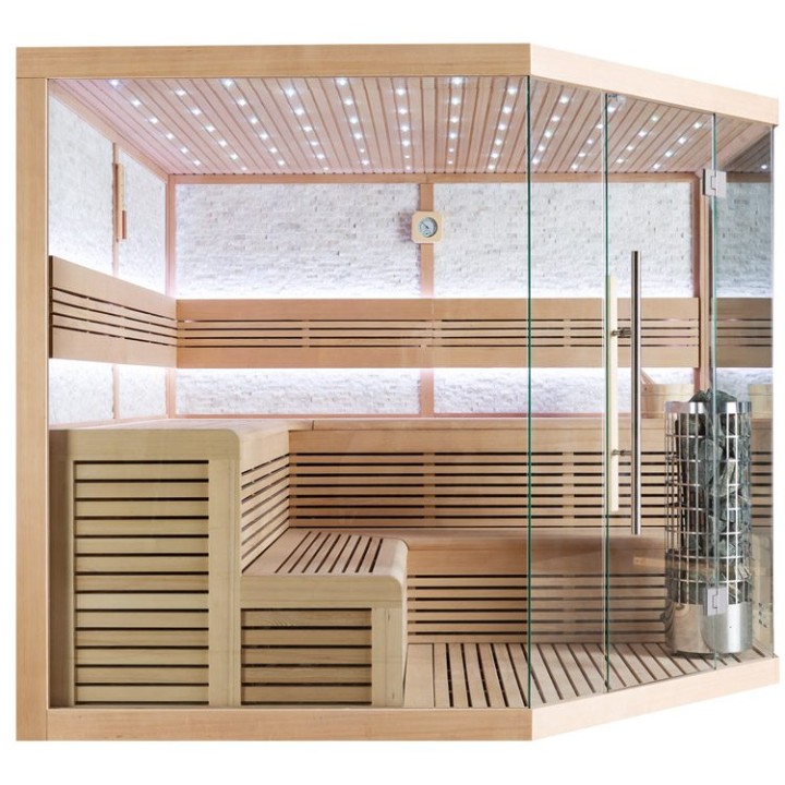 Finská sauna EAGO AWT E1101 XL hemlock 250×250 9 kW Virta