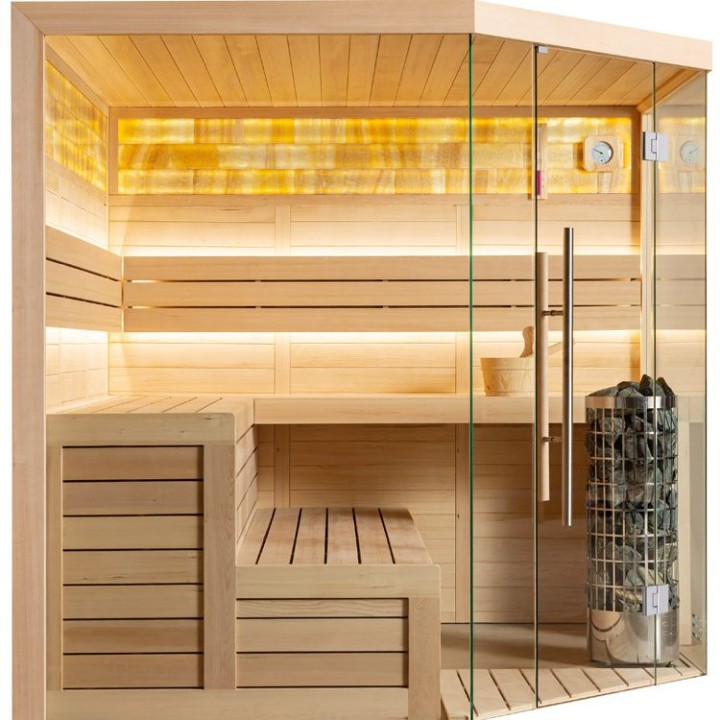 Finská sauna EAGO AWT E1621B hemlock 200×200 9 kW Cilindro