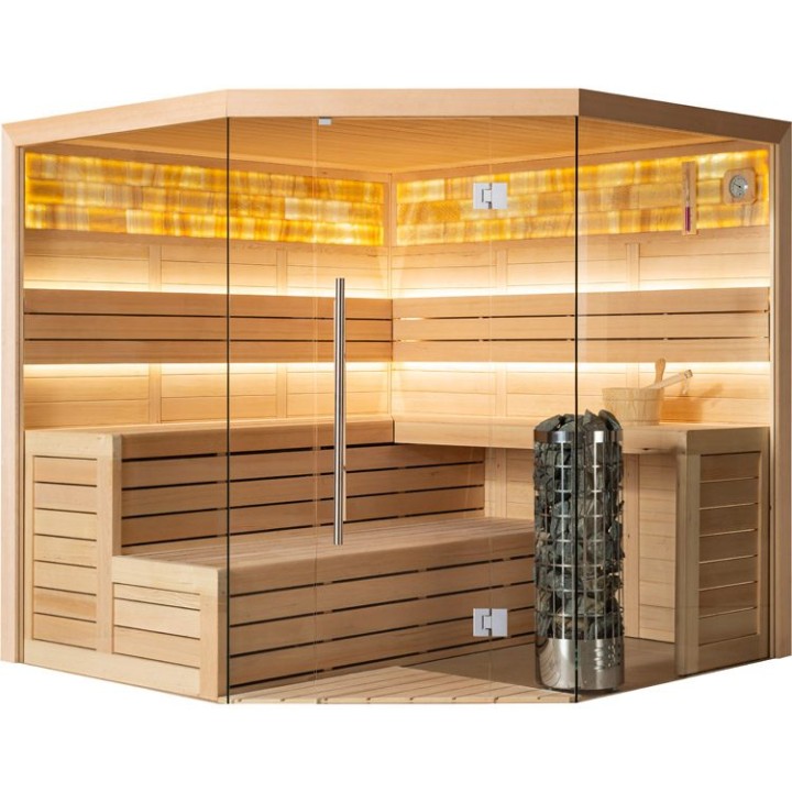 Finská sauna EAGO AWT E1621C hemlock 180×180 9 kW Cilindro