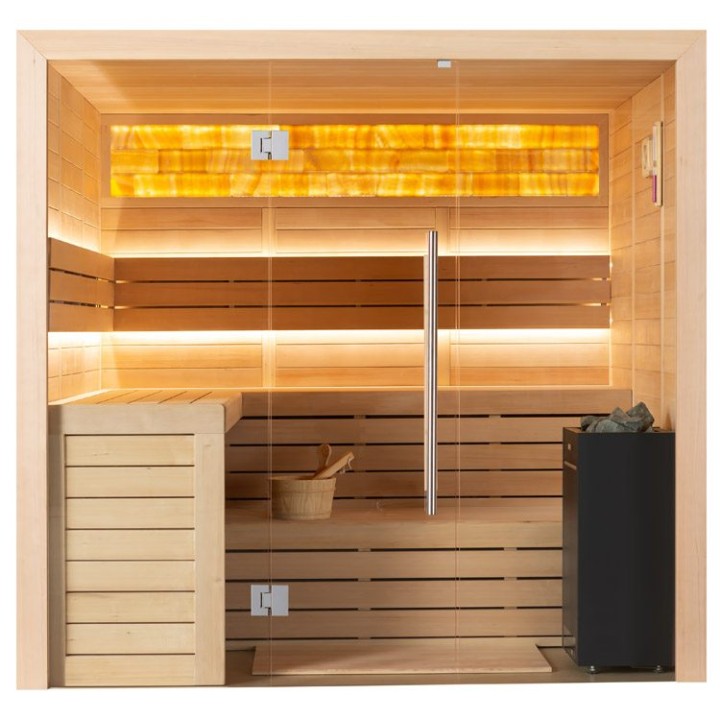 Finská sauna EAGO AWT B1622B hemlock 200×170 9 kW EOS Bi-O Cubo