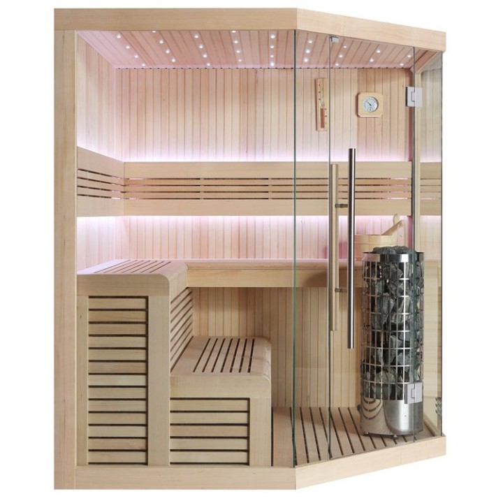 Finská sauna EAGO AWT B1111C hemlock 180×180 9 kW EOS BiO-Cubo