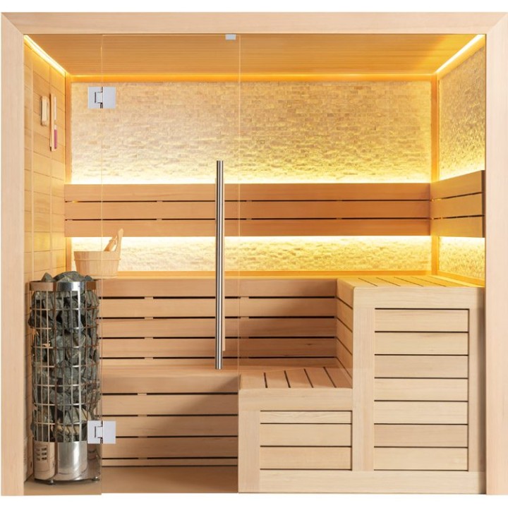 Finská sauna EAGO AWT E1603B hemlock 200×180 9 kW Cilindro
