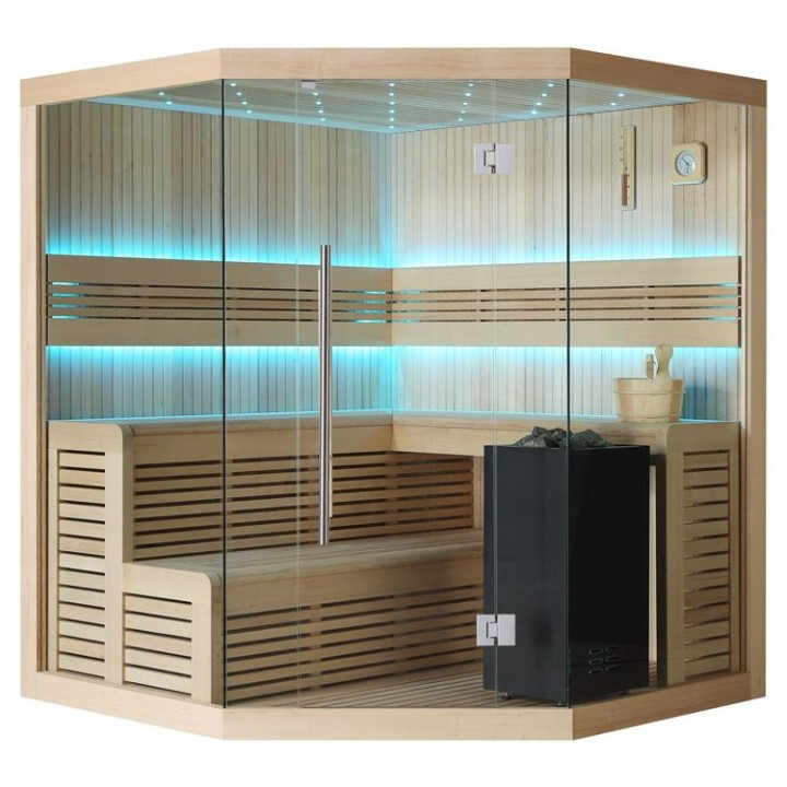 Finská sauna EAGO AWT B1111C hemlock 180×180 9 kW Virta Bi-O