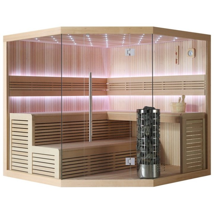 Finská sauna EAGO AWT E1111A hemlock 220×220 9 kW Cilindro