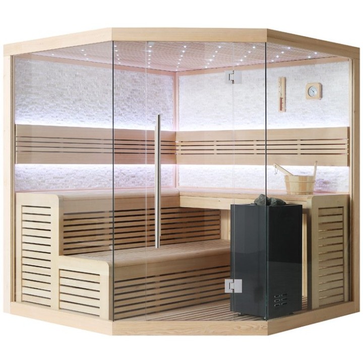 Finská sauna EAGO AWT E1101B hemlock 200×200 9 kW Virta
