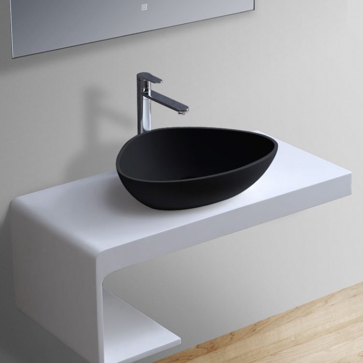 Umyvadlo StoneArt LC154 z minerálního kamene černé 56×43 matné