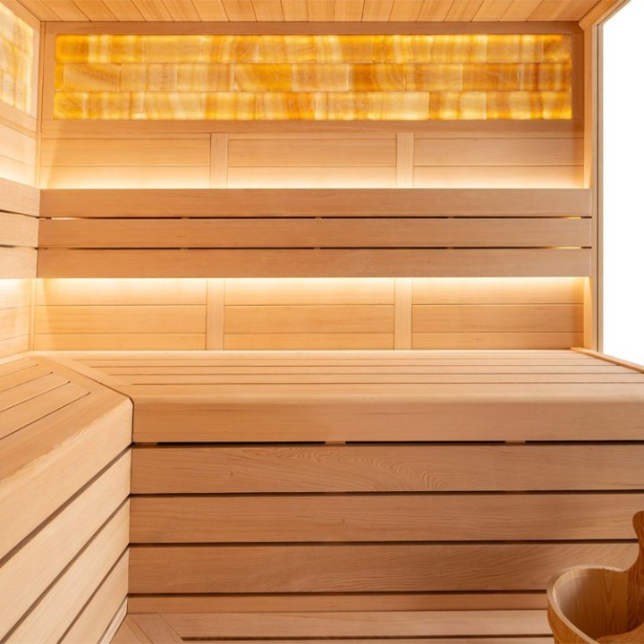 Finská sauna EAGO AWT B1623XL hemlock 240×200 9 kW EOS Bi-O Cubo